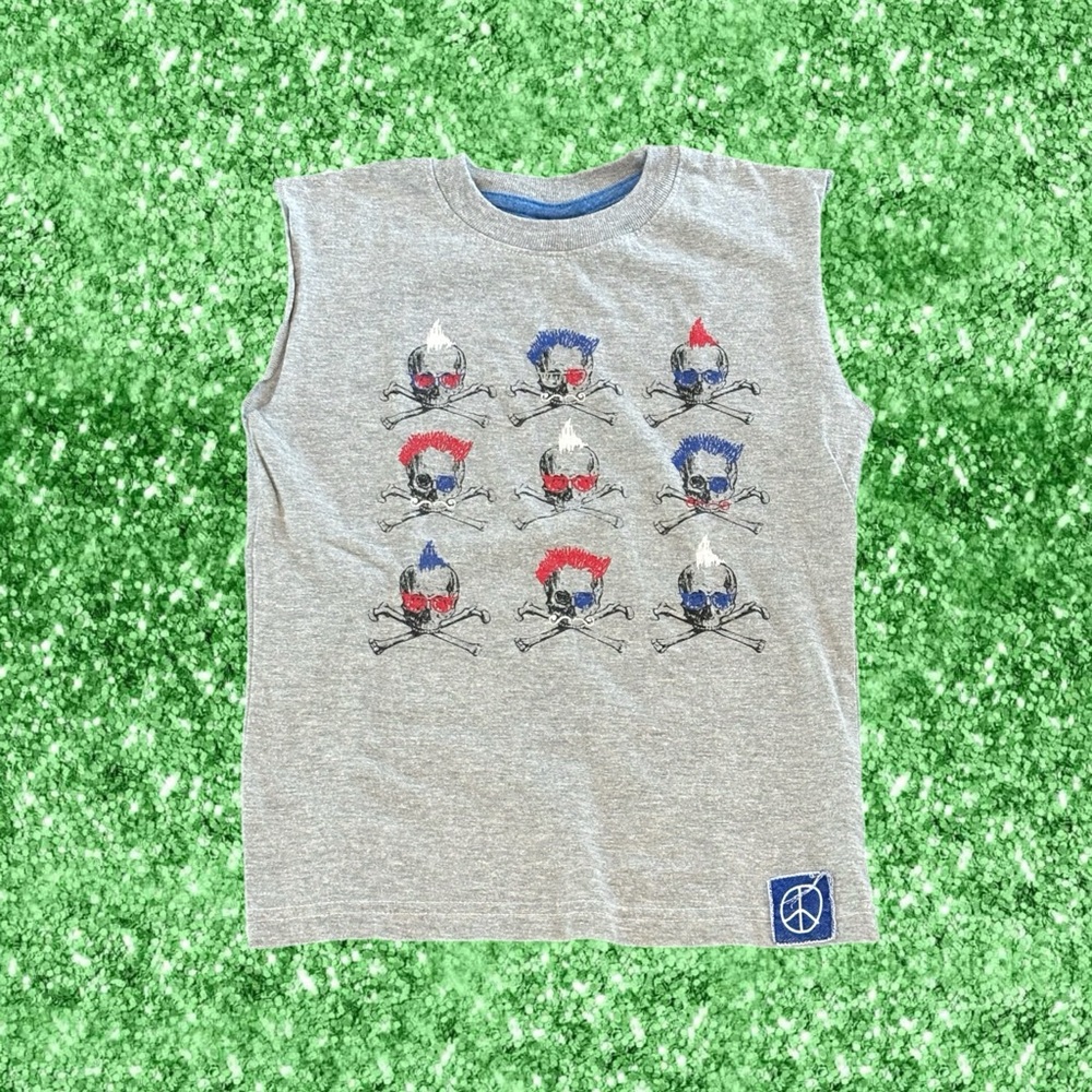 Cool Gray Kids Sleeveless Shirt with Skull Design Size 4 From Mish Boys